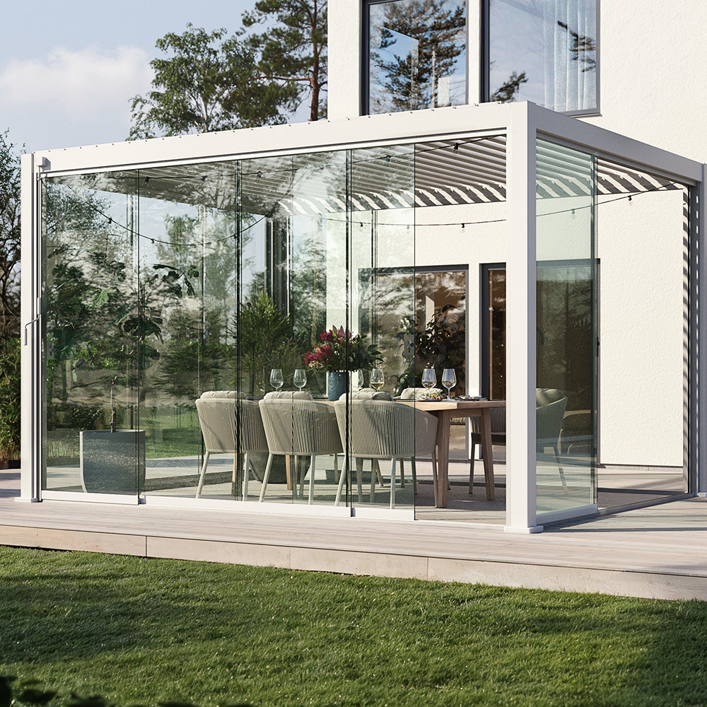 Frisikt Skyvedører Glassvegg Til Pergola Alu, 4 M Hvit