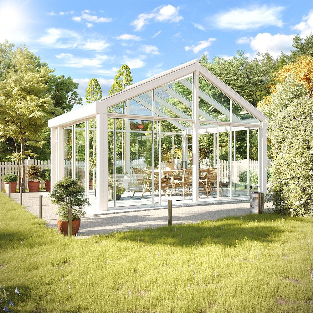9,8 M² Fristående Sadeltak/glas Trivas Alu Sommar Vit, 3448, 2854