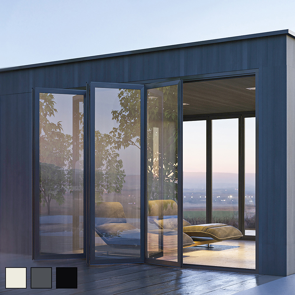 Vikpartier För Uterum Aluminium Sommar - Vikdörrar Uterum 230 Cm - 3 Luckor, Från Vänster Mot Höger, Mattsvart