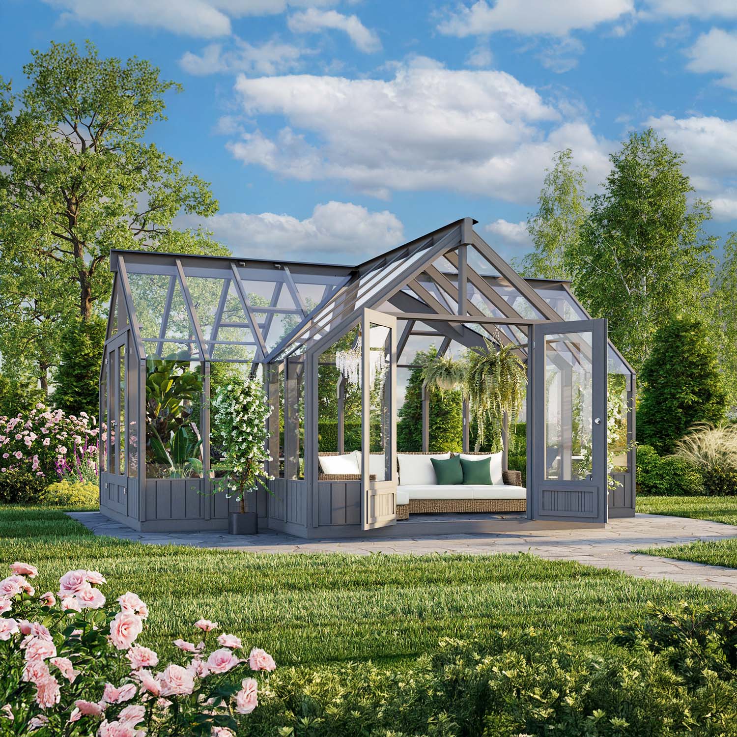 Emilia Orangeri 19,9 m² - Grå Växthus i trä 