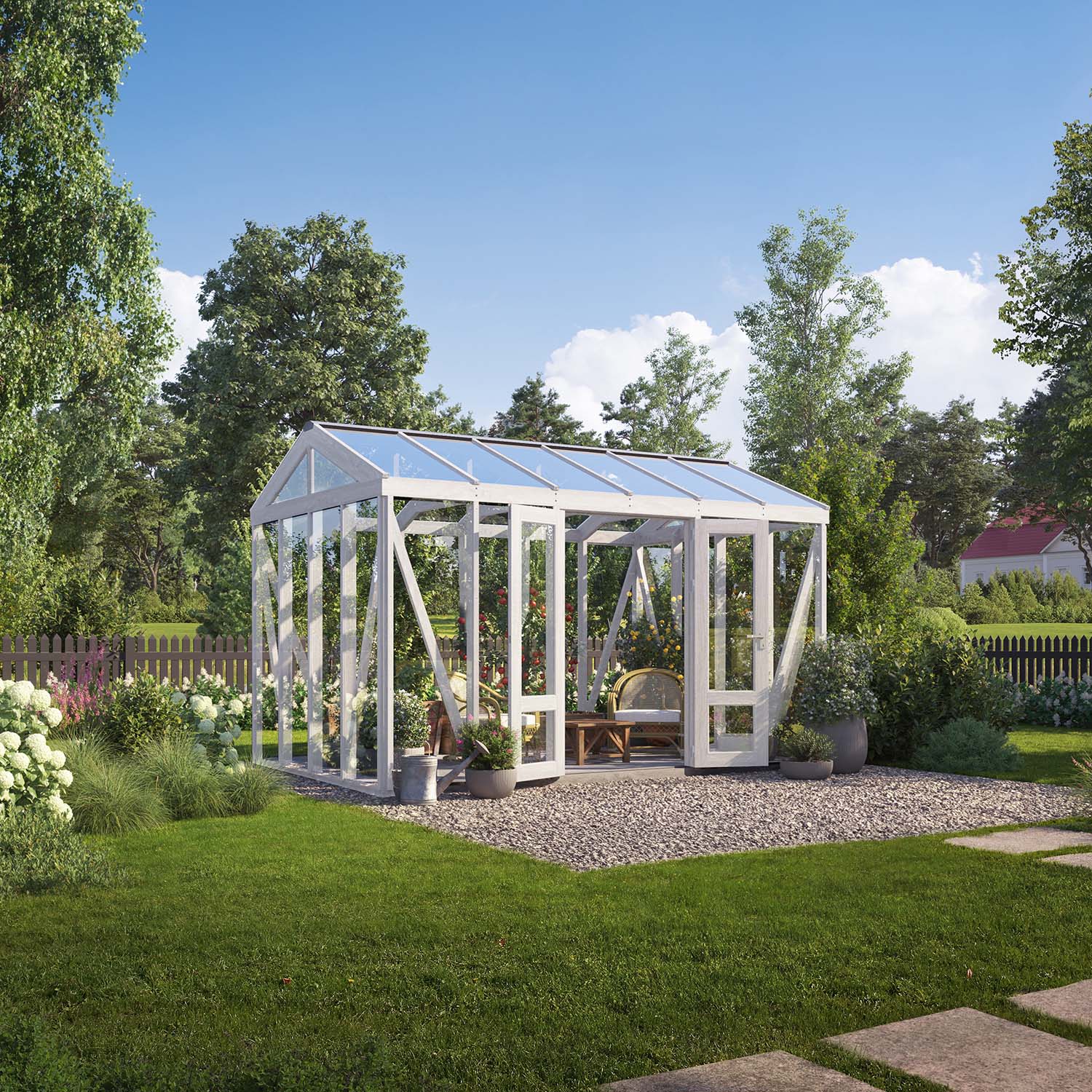 Linnea - Målad Träväxthus